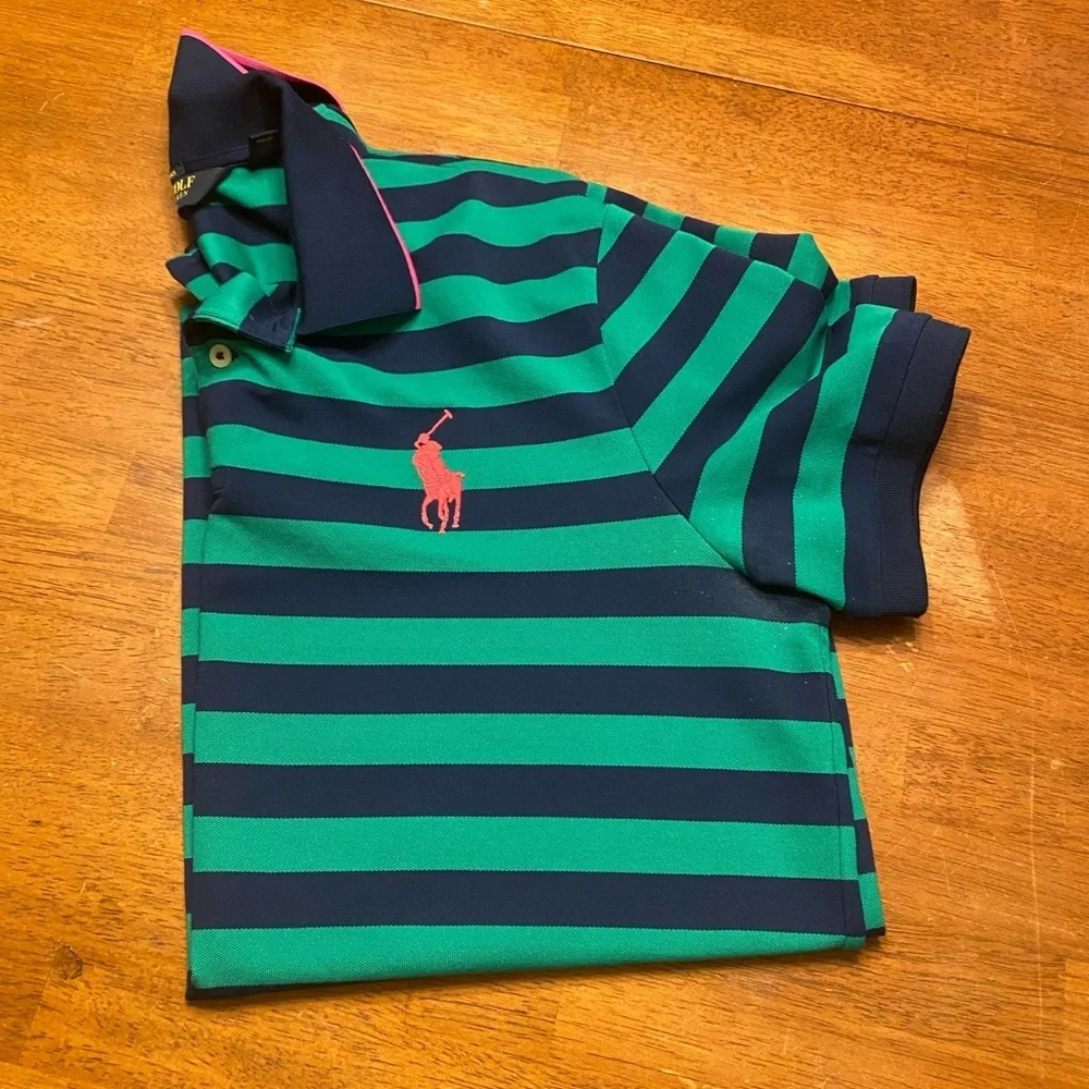 Polo Ralph Lauren Green/Pink Rugby Stripe Polo with Large Pony L